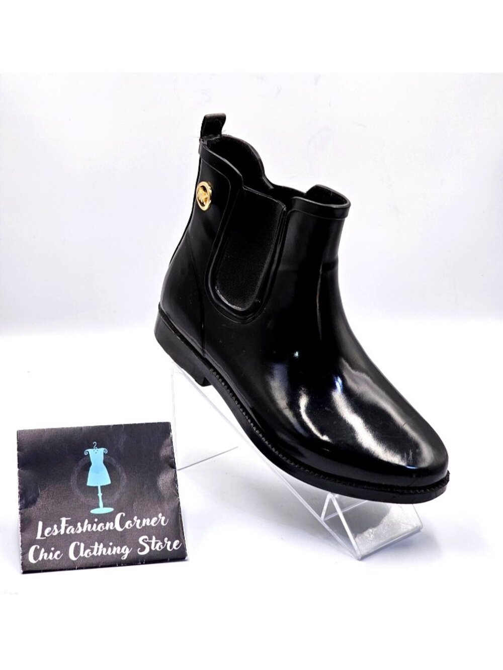 Michael Kors Women's Black Rubber Waterproof Chelsea Rain Boots Size 8 2378 - Picture 12 of 16